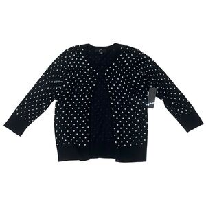 NWT GNW Womens Polka Dot Cardigan Sweater Black White Size Medium